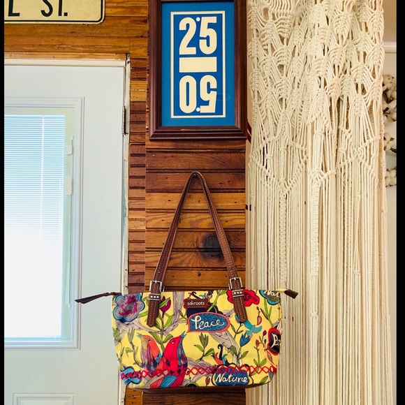 SAKROOTS “Peace & Nature” Yellow Botanical Hummingbird Shoulder Bag - Picture 2 of 8